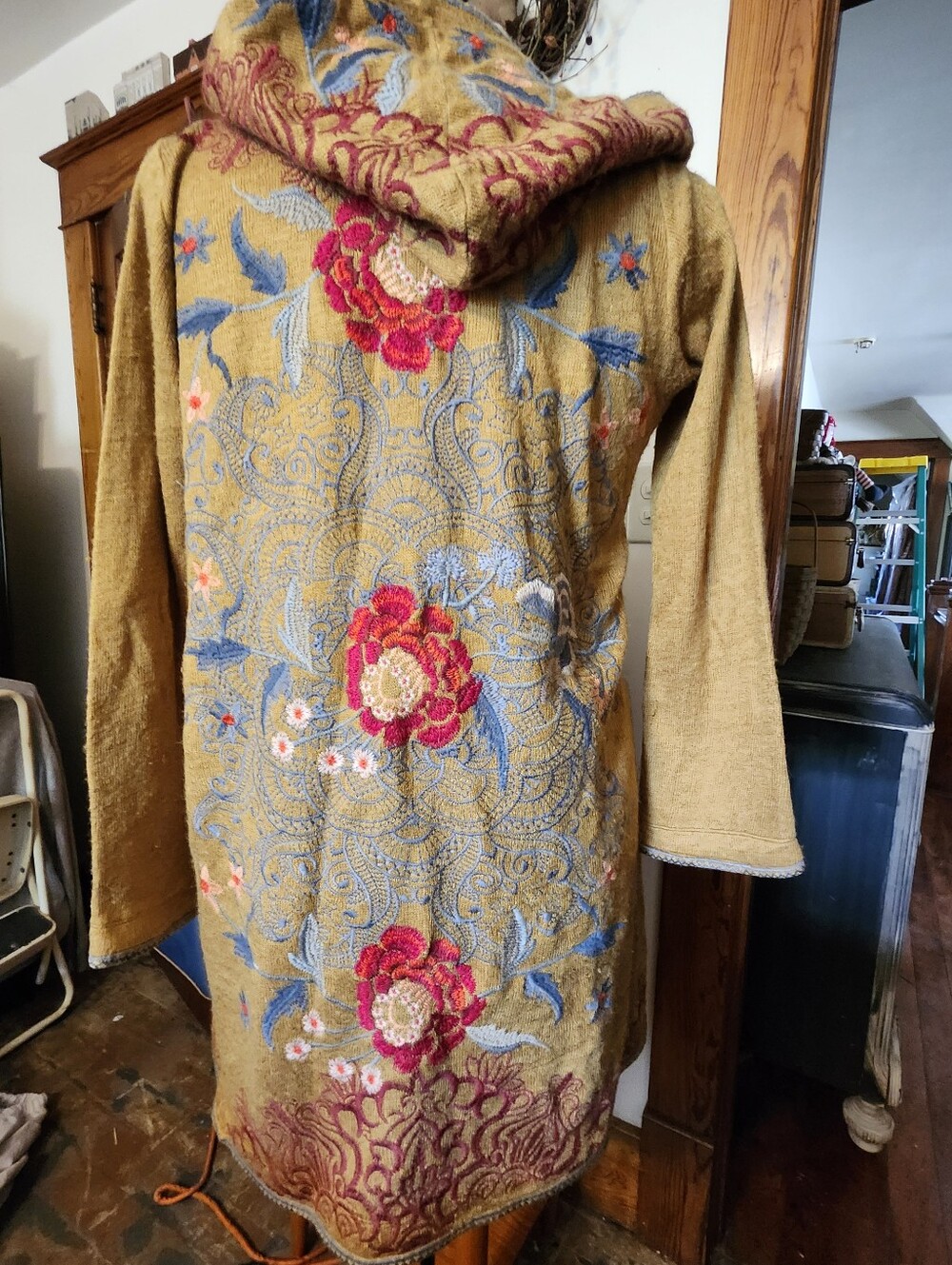 Johnny Was Embroidered Floral Beige Hooded Open Cardigan - Picture 6 of 9
